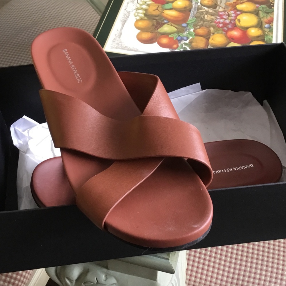 Banana Republic Women's Rust Brown Crisscross Leather Slide Mules